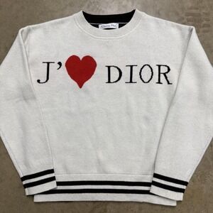 Christian Dior Sweater Womens 36 White Black J Heart Dior Crewneck Knit Stripe